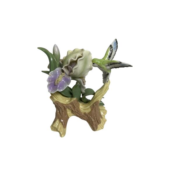 Porcelain Hummingbird & Iris Sculture Figurine Vintage - Picture 1 of 7